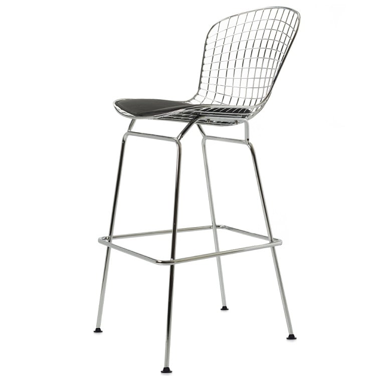 Harry Bertoia style, Krzesło barowe Bertoia Barstool czarny Skóra czarna