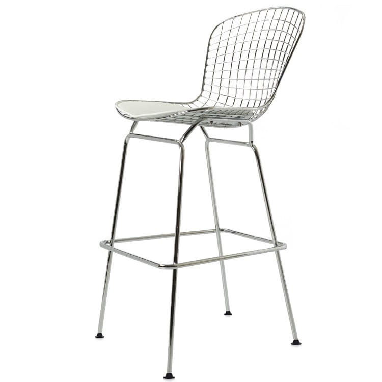 Harry Bertoia style, Krzesło barowe Bertoia Barstool biały skóra biała