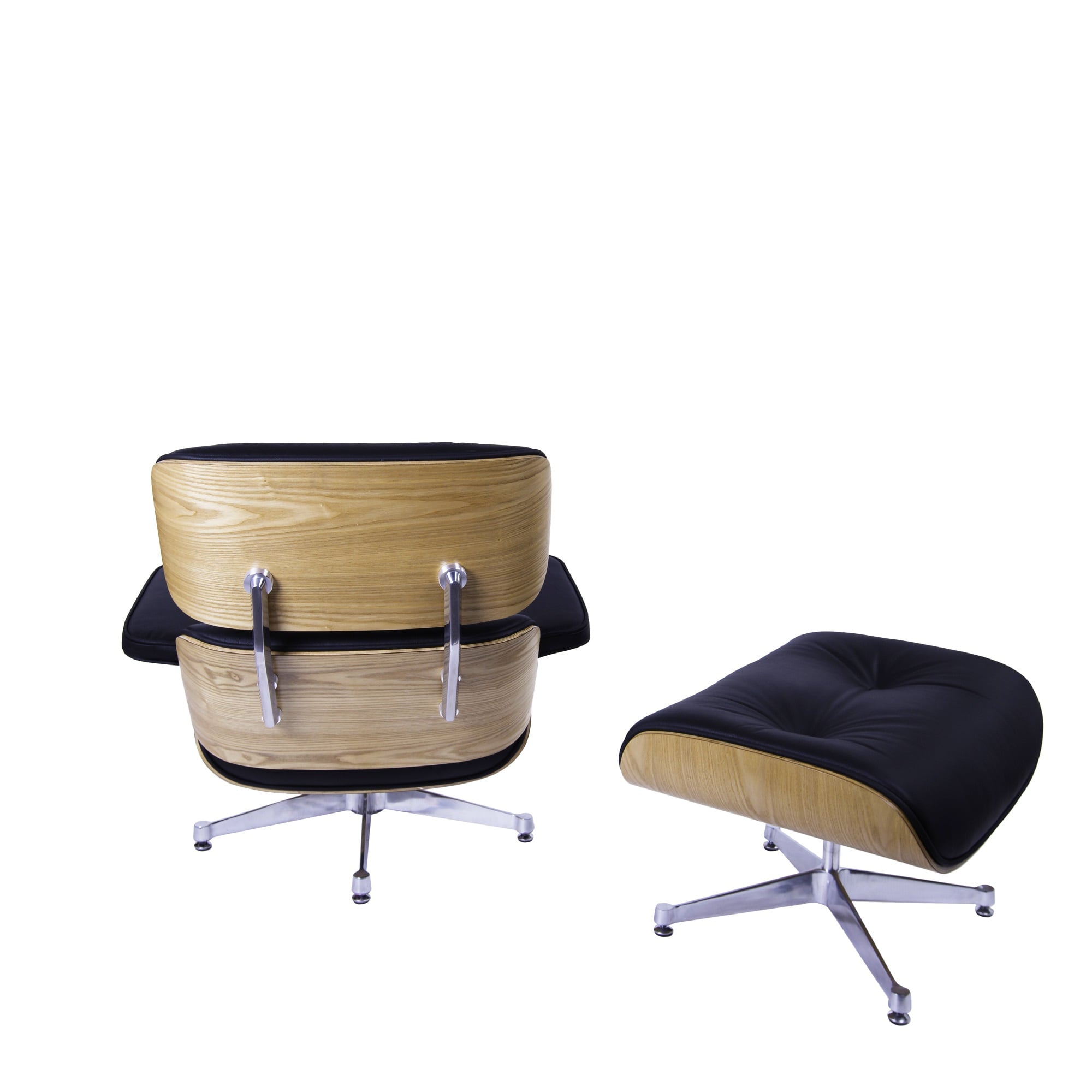 Charles Eames style, Krzesło pokładowe z taboretem EA670 XL czarny jesion Polerowana podstawa