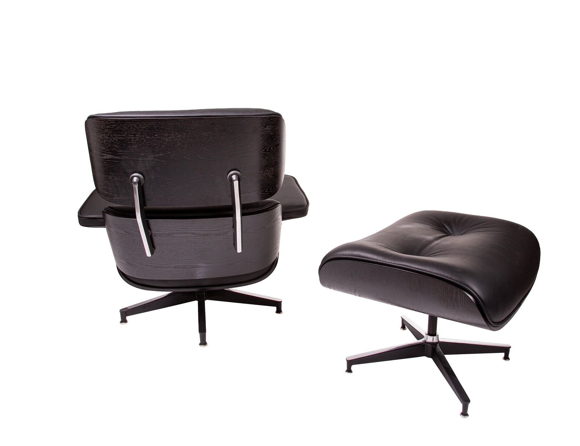 Charles Eames style, Krzesło pokładowe z taboretem EA670 czarny czarny Czarna podstawa