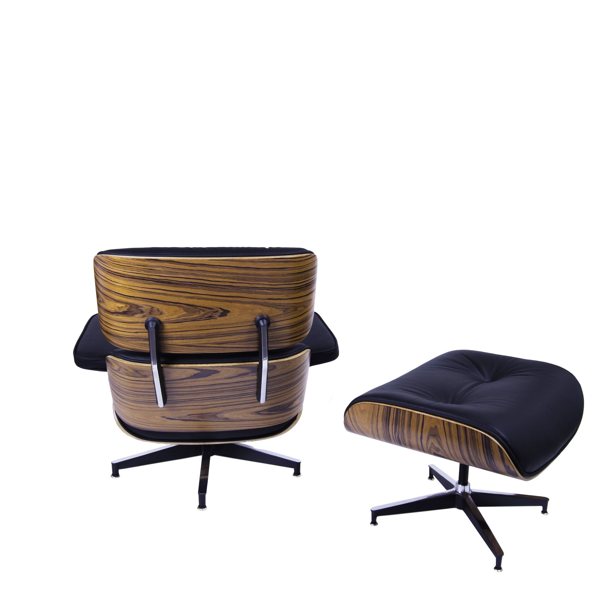 Charles Eames style, Krzesło pokładowe z taboretem EA670 XL czarny Palysander Czarna podstawa