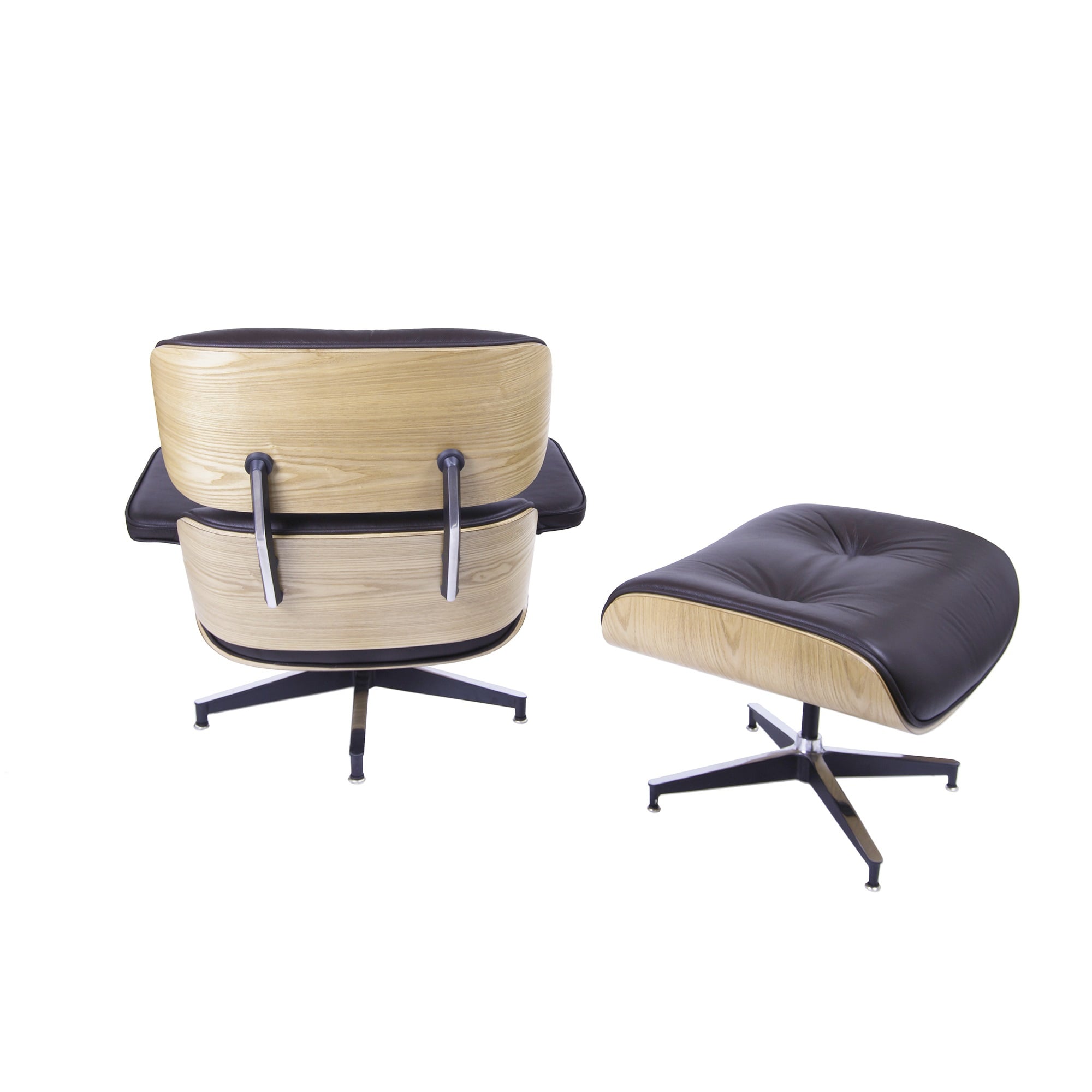 Charles Eames style, Krzesło pokładowe z taboretem EA670 XL brązowy jesion Czarna podstawa