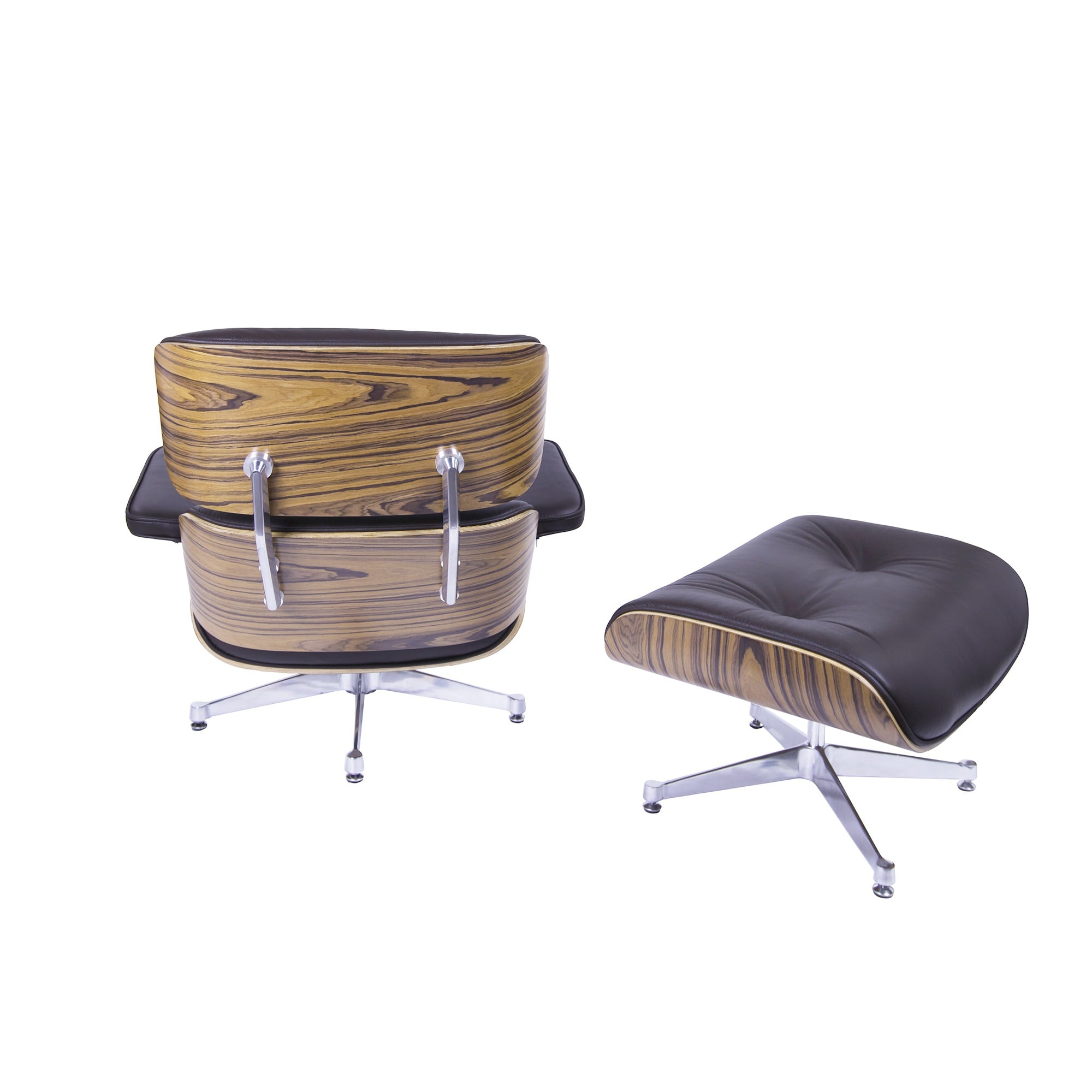 Charles Eames style, Krzesło pokładowe z taboretem EA670 brązowy Palysander Polerowana podstawa