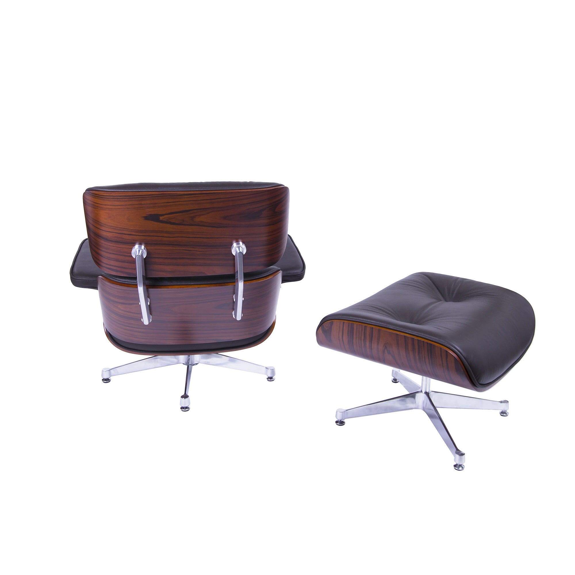 Charles Eames style, Krzesło pokładowe z taboretem EA670 brązowy Drewno różane Polerowana podstawa