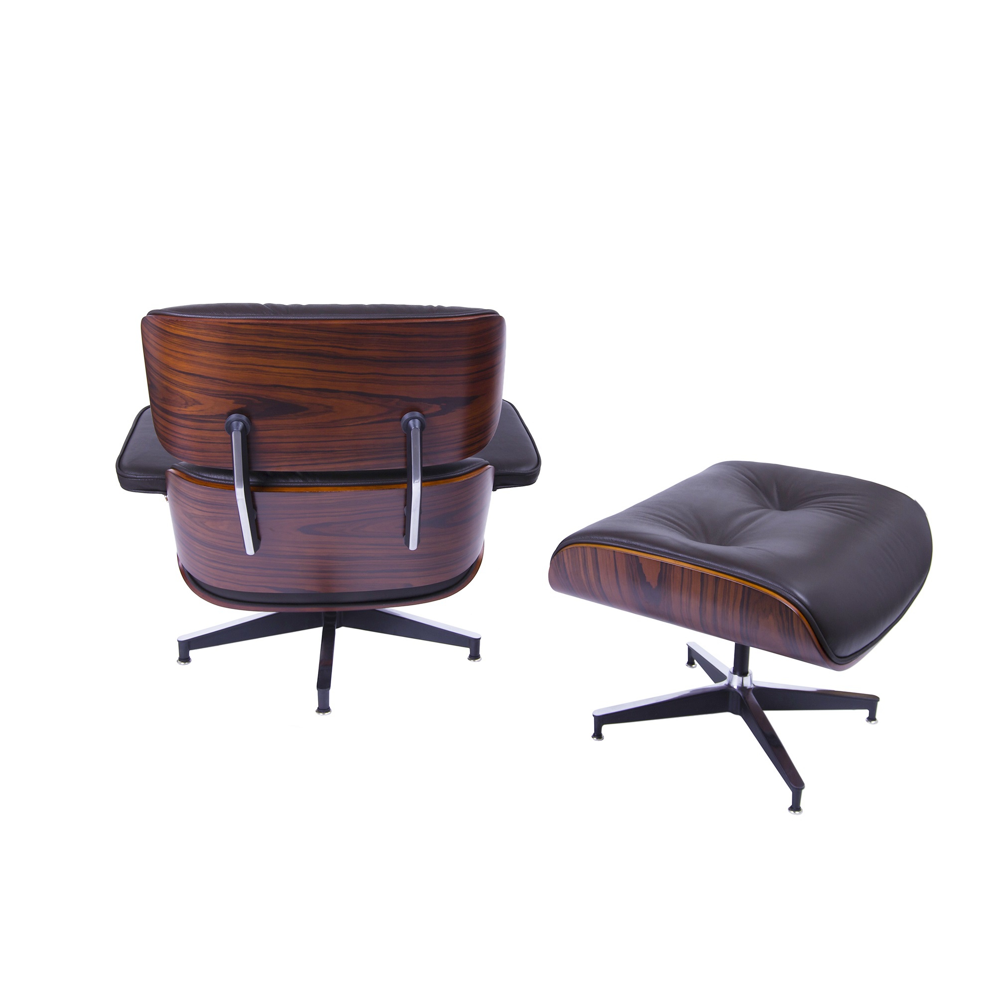 Charles Eames style, Krzesło pokładowe z taboretem EA670 XL brązowy Drewno różane Czarna podstawa