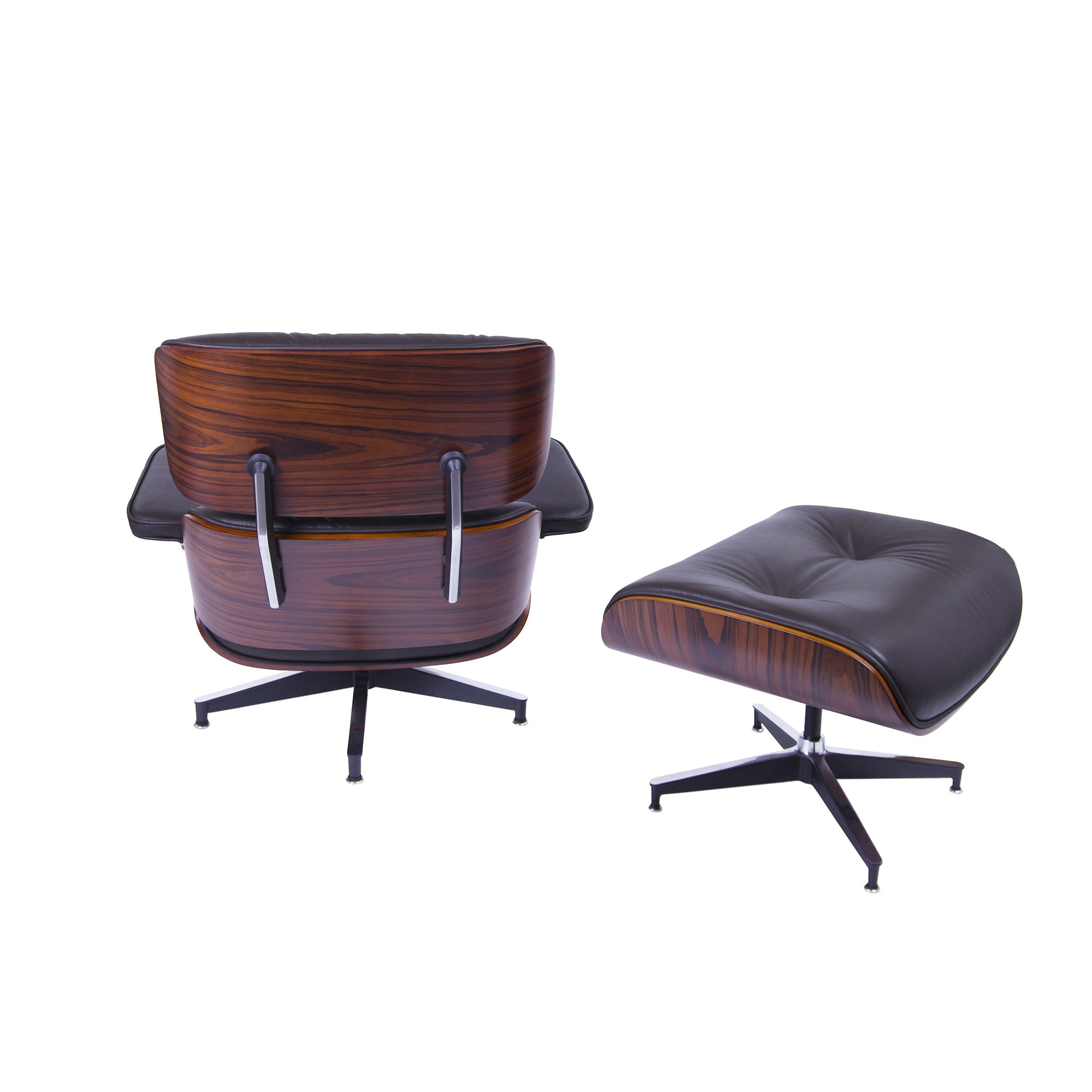 Charles Eames style, Krzesło pokładowe z taboretem EA670 brązowy Drewno różane Czarna podstawa