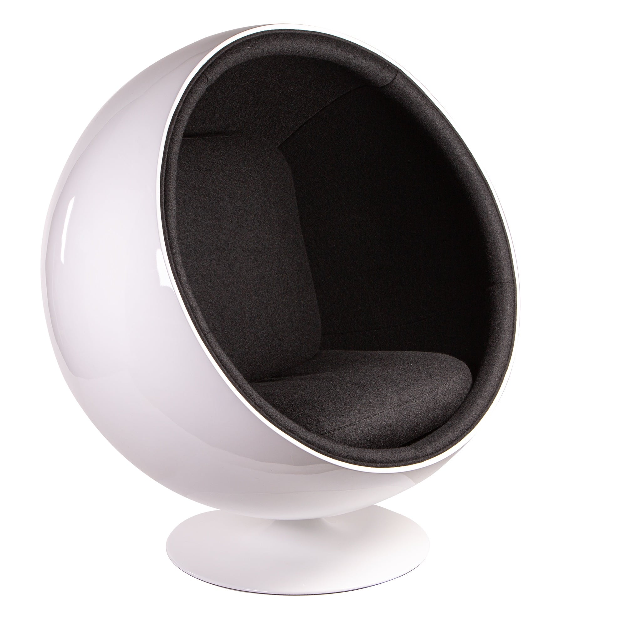 Eero Aarnio style, Lounge krzesło Ball Chair Włókno szklane biały Wełna czarna