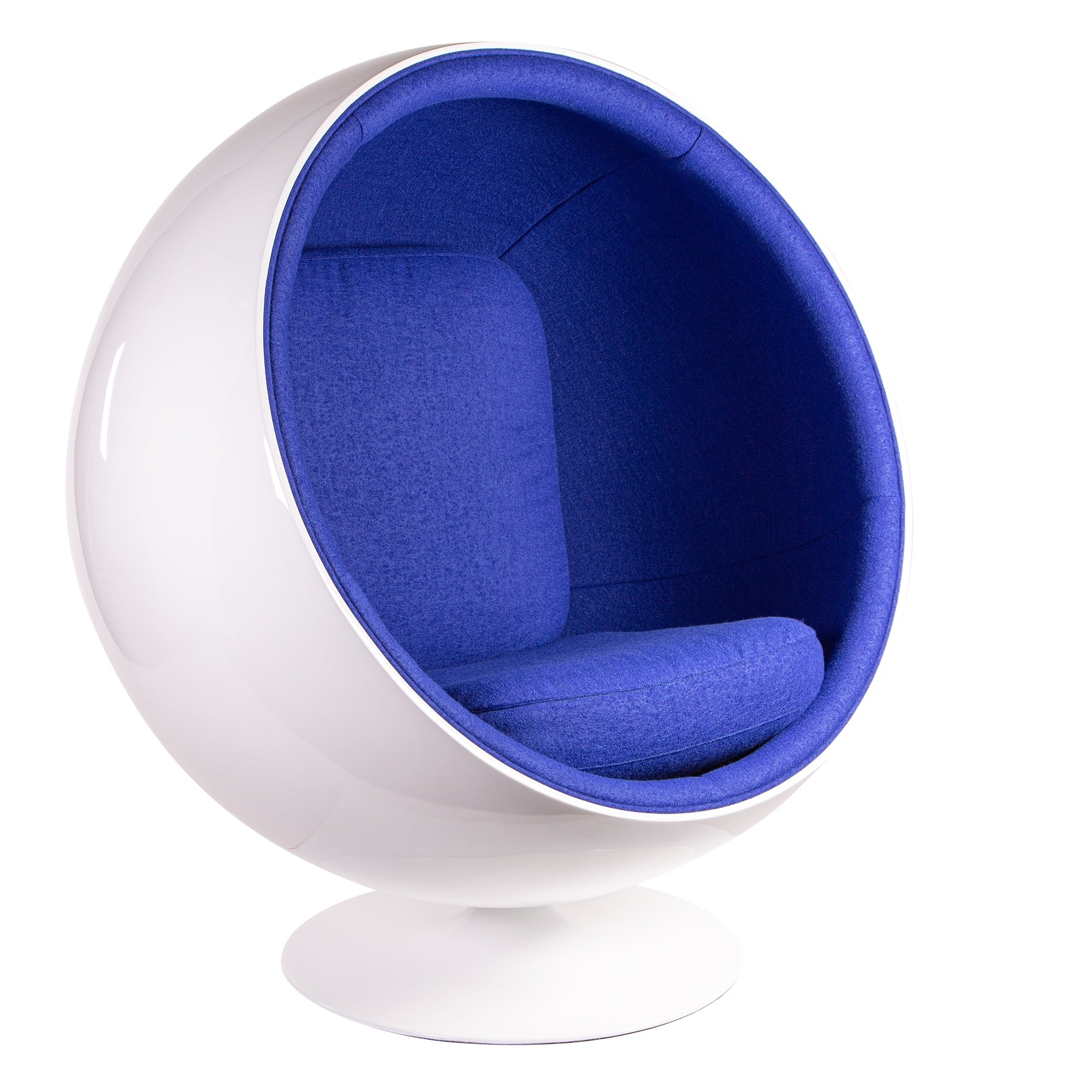 Eero Aarnio style, Lounge krzesło Ball Chair Włókno szklane biały Wełna ciemnoniebieska