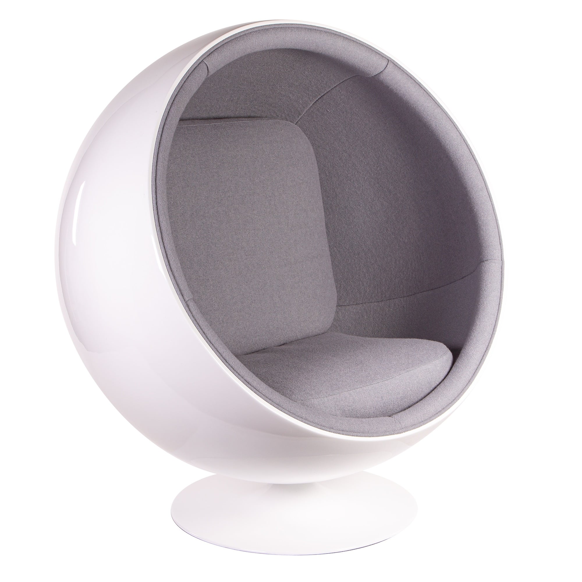Eero Aarnio style, Lounge krzesło Ball Chair Włókno szklane biały Wełna jasnoszara