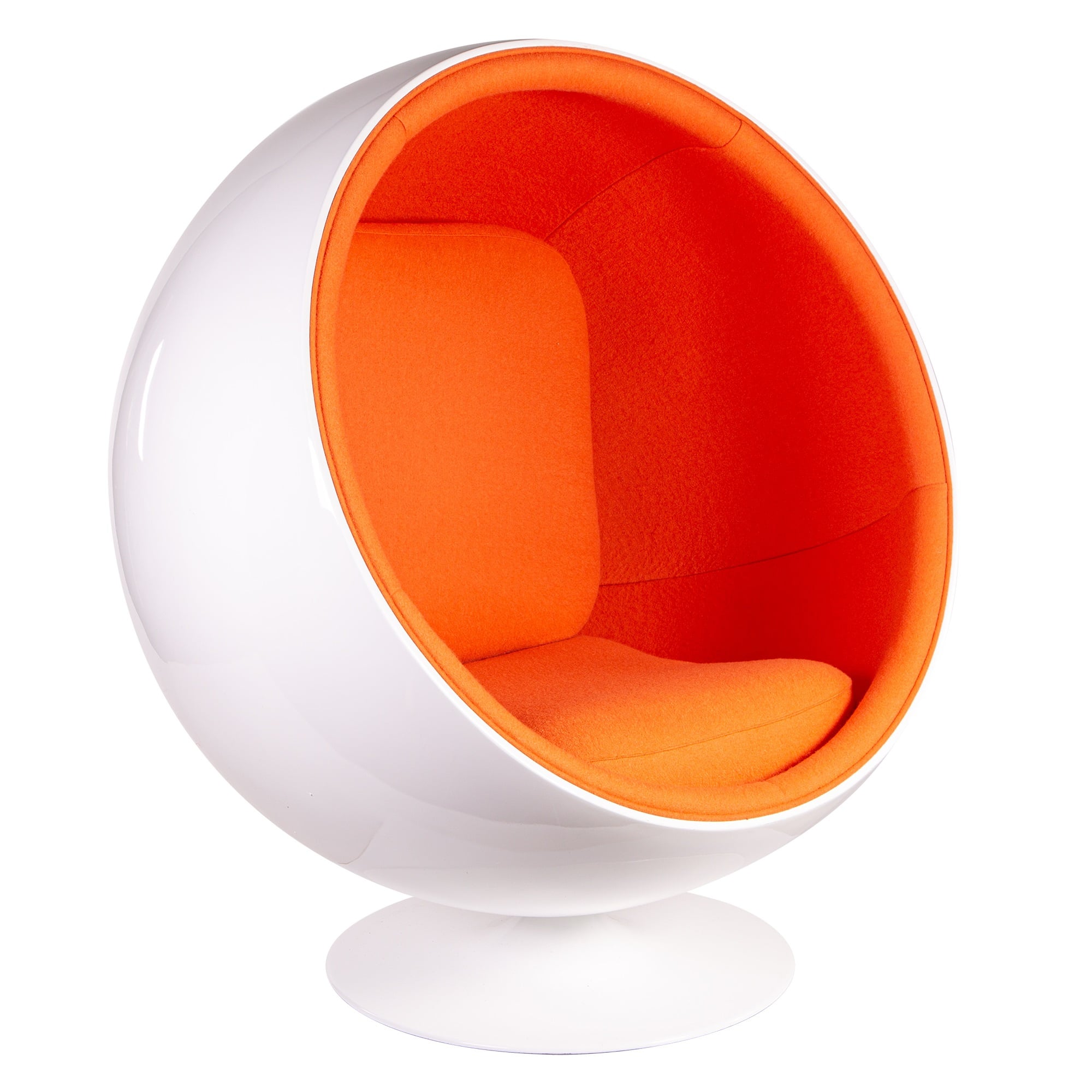 Eero Aarnio style, Lounge krzesło Ball Chair Włókno szklane biały Wełna pomarańczowa