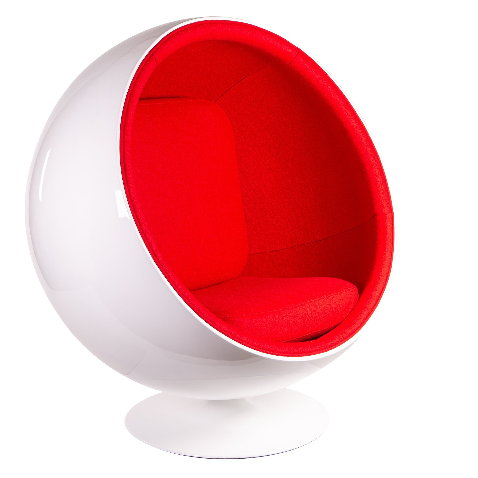 Eero Aarnio style, Lounge krzesło Ball Chair Włókno szklane biały Wełna czerwona