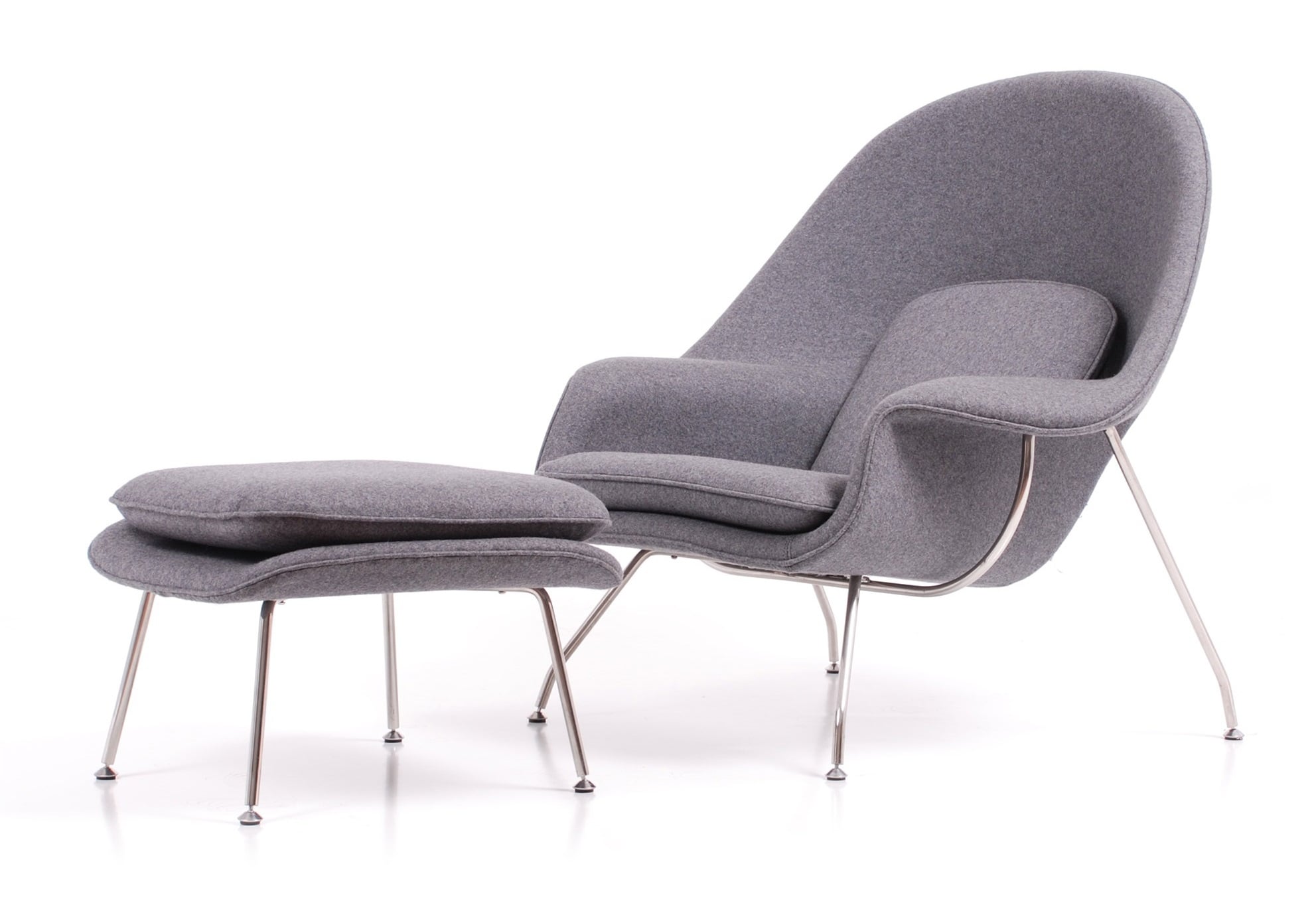 Eero Saarinen style, Krzesło pokładowe z taboretem Womb szary
