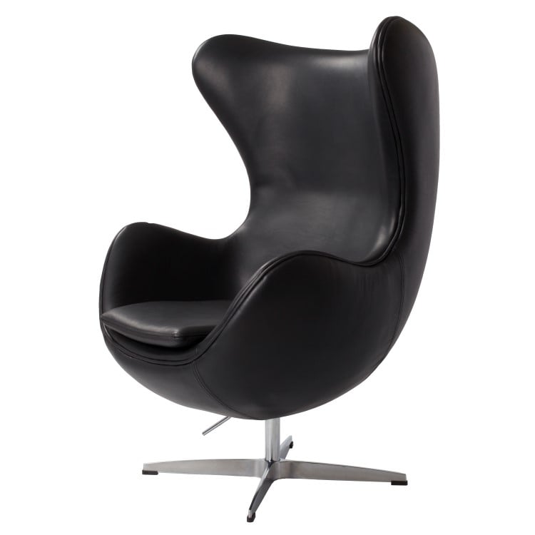 Arne Jacobsen style, Lounge krzesło Egg miejsc Skóra czarny ciemnoniebieski