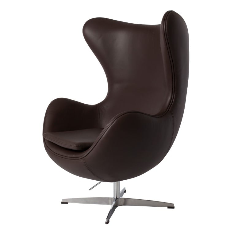 Arne Jacobsen style, Lounge krzesło Egg miejsc Skóra brązowy ciemnoniebieski