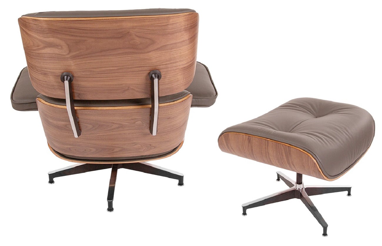Charles Eames style, Krzesło pokładowe z taboretem EA670 SPECIAL EDITION ciemno szary Orzech włoski Czarna podstawa