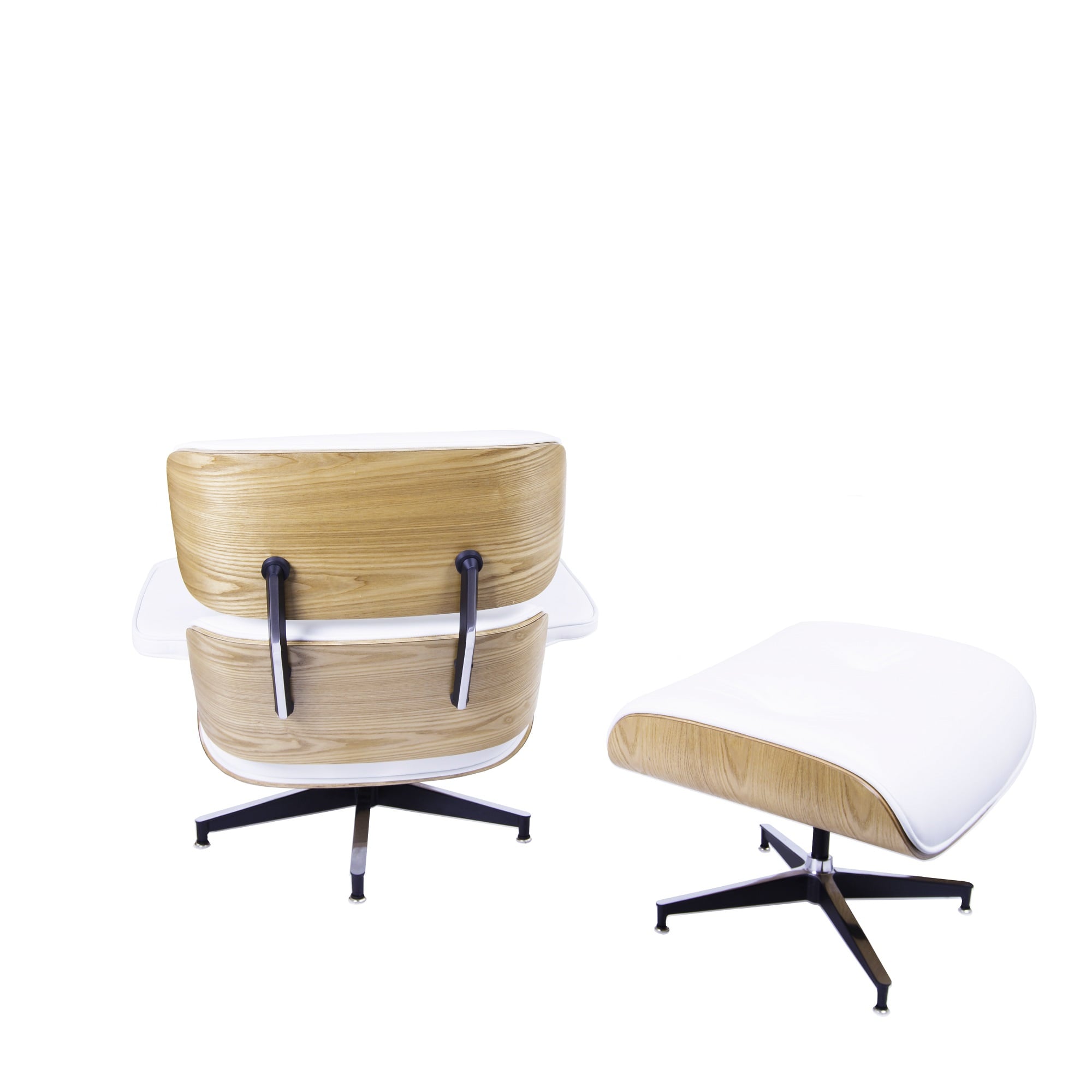 Charles Eames style, Krzesło pokładowe z taboretem EA670 XL biały jesion Czarna podstawa